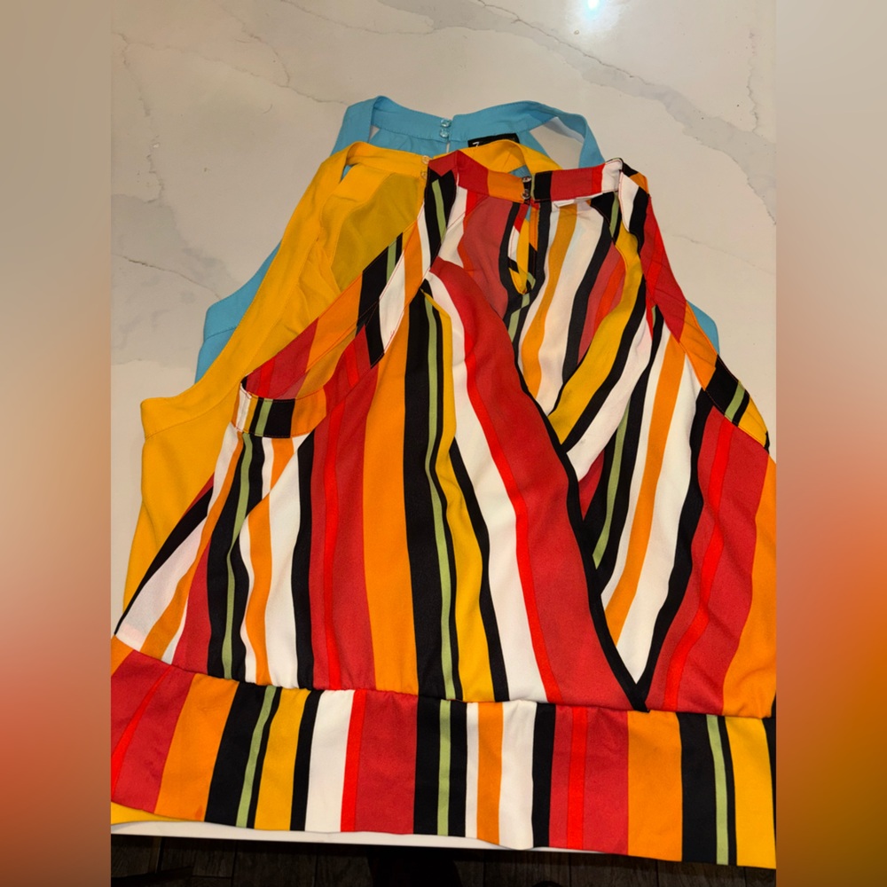 7th Ave - NY & Co 3-set Women's Sleeveless Pleated Faux Wrap Size XL Blouse Tops
